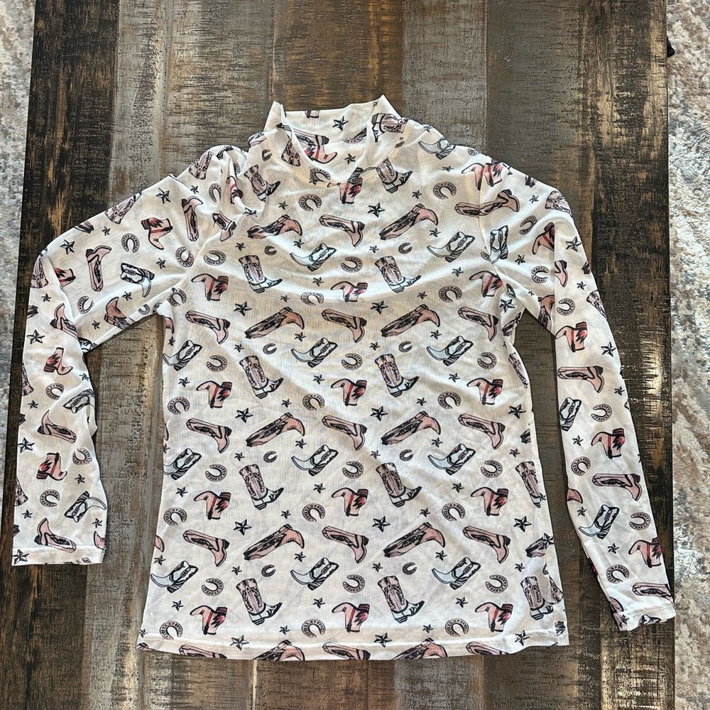 White Long Sleeve Tee with Playful Print
